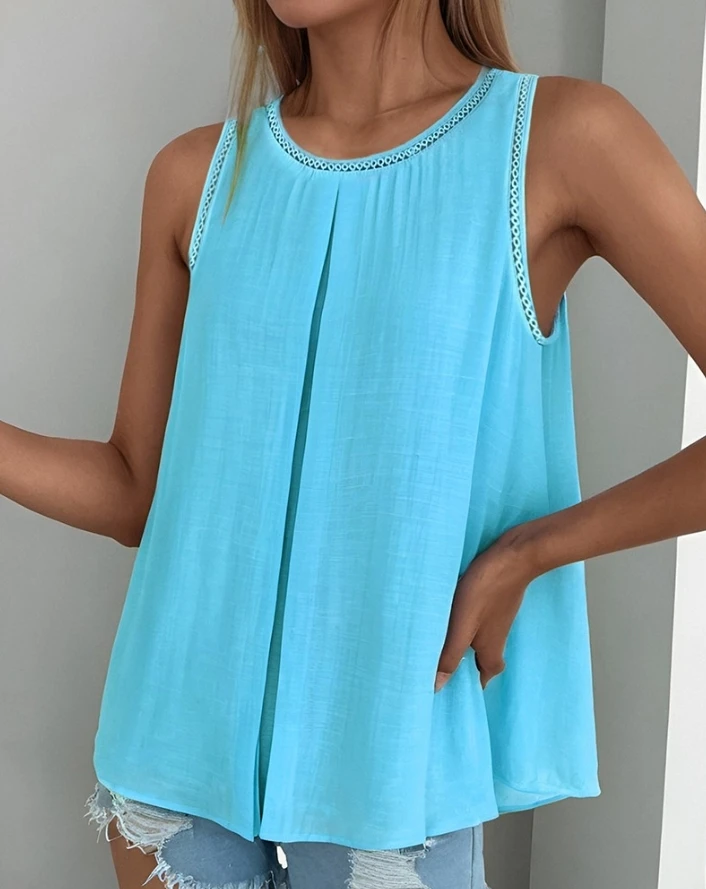 new fashion 2024 summer casual sexy Slit Round Neck Tank Top T-shirt pullover tops Female clothing outfits