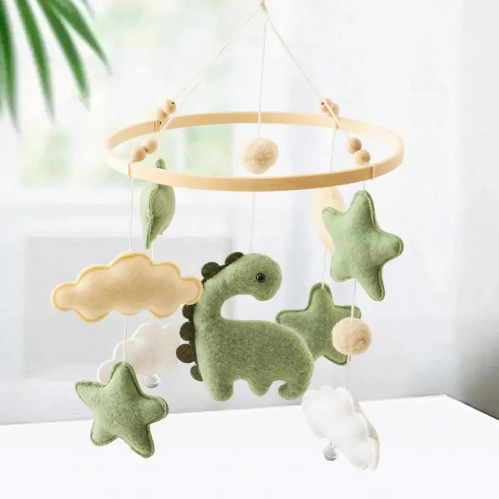 Baby Crib Mobile Dinosaur Cloud Stars Nursery Decor Handmade Felt Hanging Bed Bell for Newborns Boys Girls