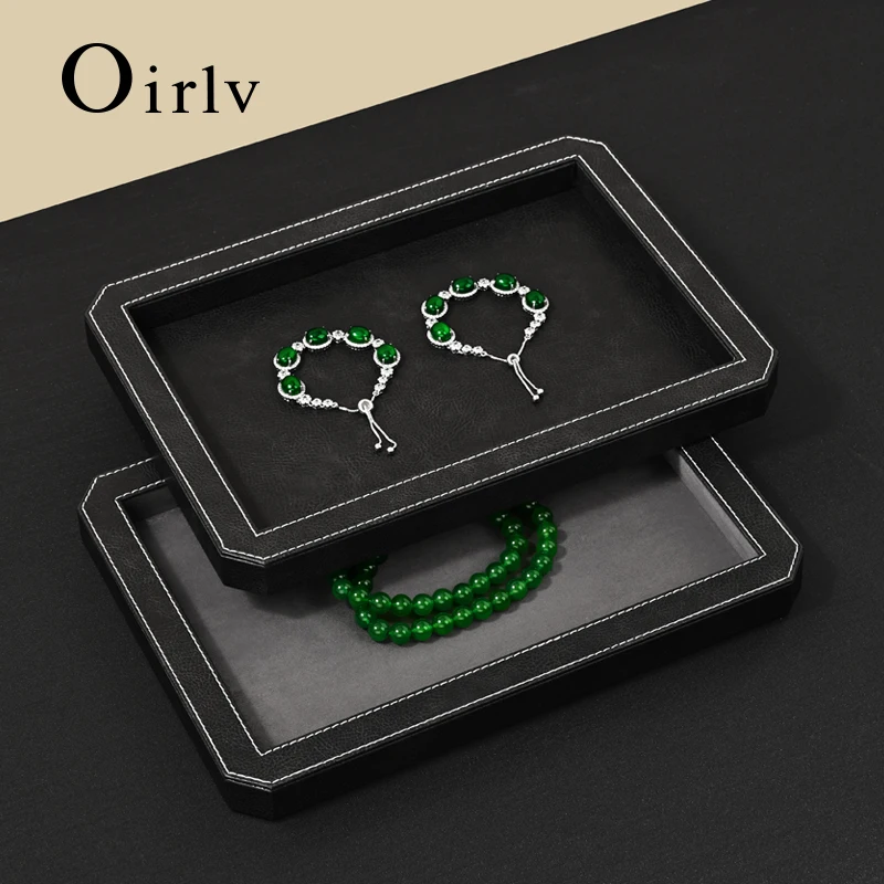 

Oirlv Black Leather Jewelry Display Tray with leather Organizer for Bracelets, Necklaces Soft Lining, Ideal for Jeweler & Home