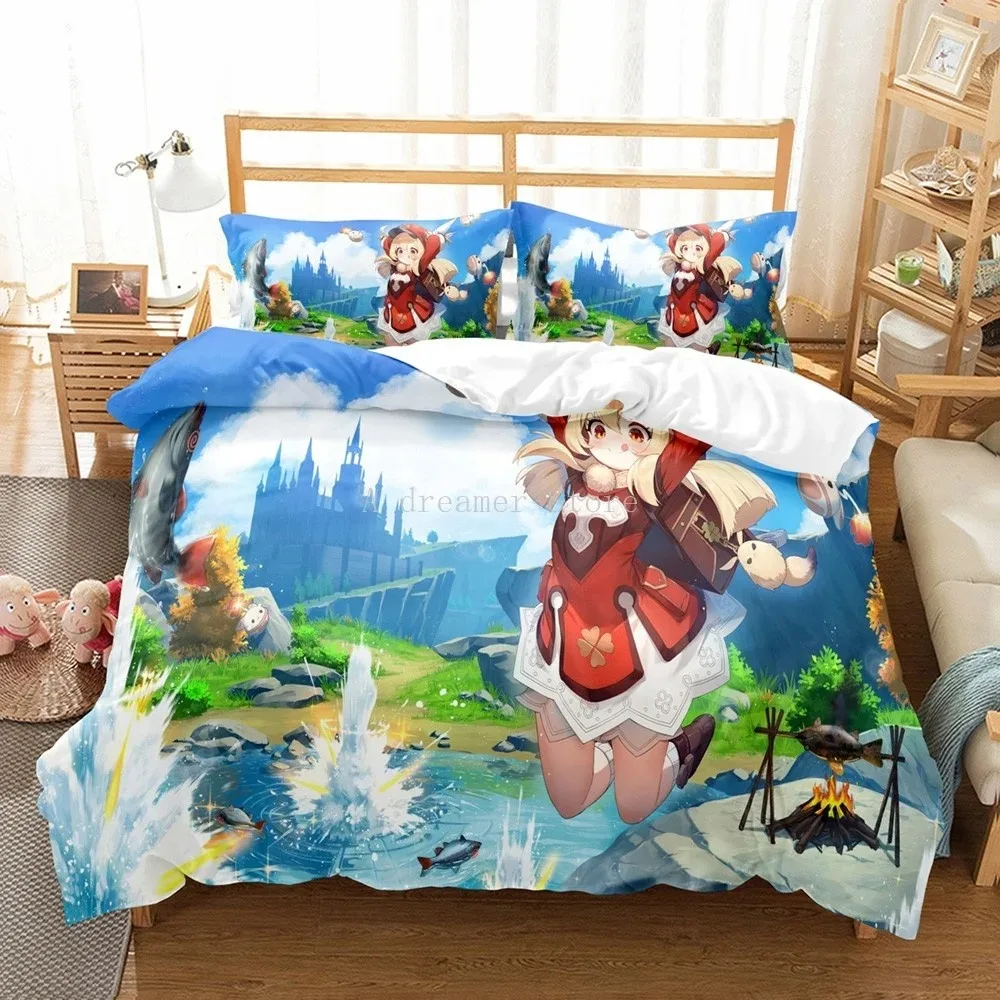 

Genshin Impact Bedding Set For Kids Teens Boys Girls Game Duvet Cover With Pillowcase Microfiber Bedclothes Cartoon Bed Linen