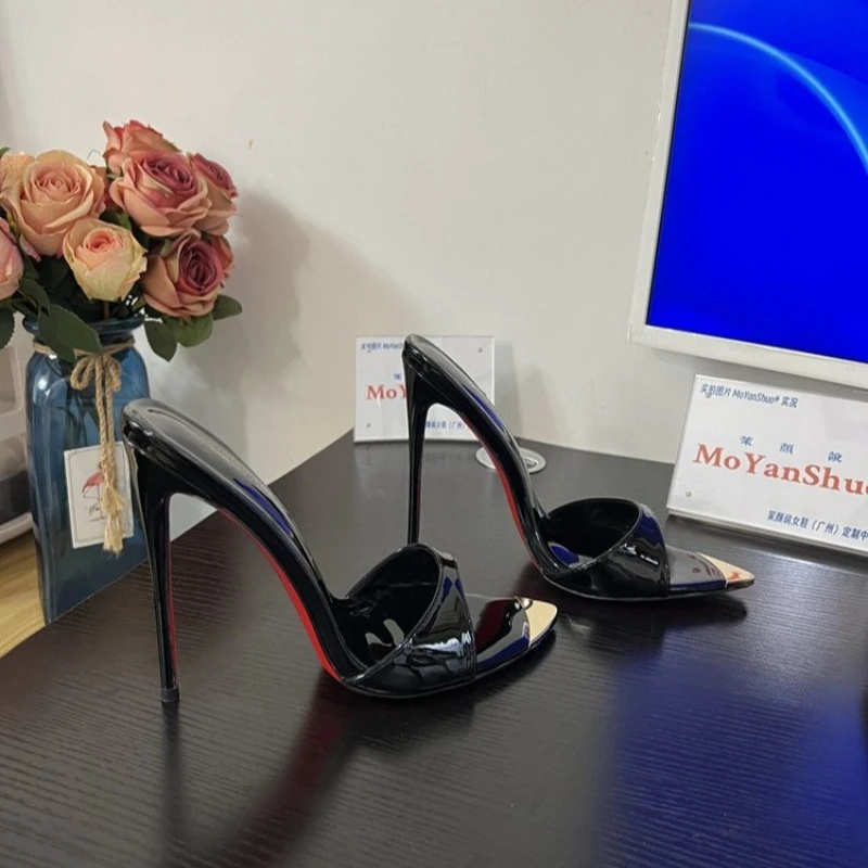 pointed Open Toe High Heel Shoes Woman Summer OutsideSlipper Party Stiletto Luxury Designer Patent Leather Women Sandals image 4