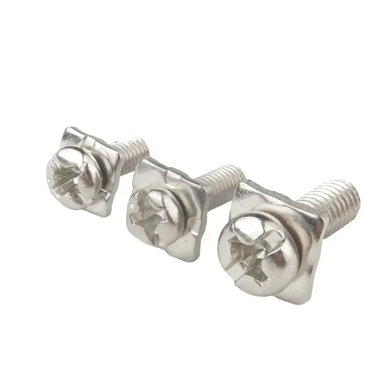 M3 M3.5 M4 M5 Nickel Plated Cross Round Head Square Combination Screws Cross Pan Head With Square Washer Flat Head Bolt