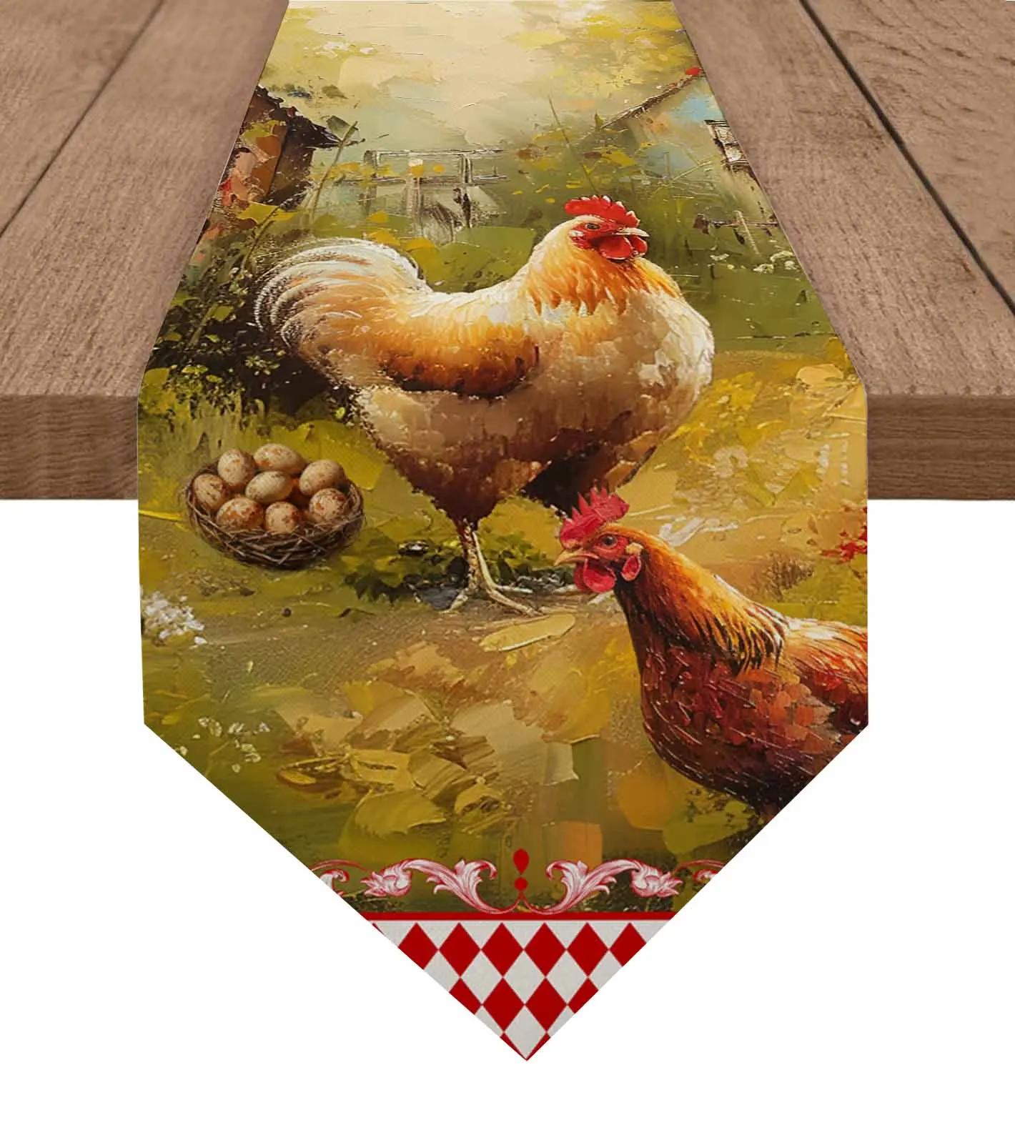 Retro Country Farm Hen Table Runner Holiday Party Tablecloth Kitchen Dining Table Runners Wedding Decorations