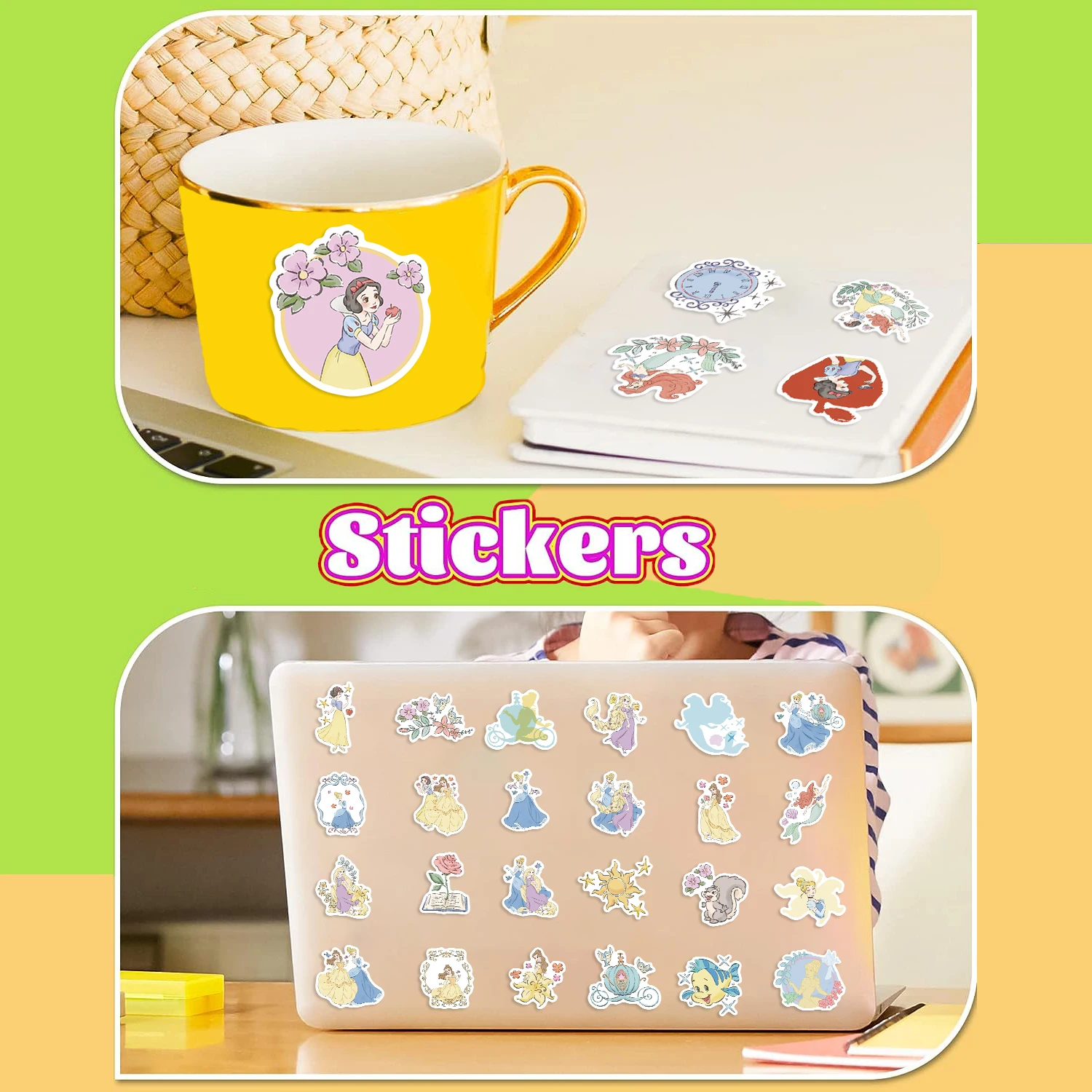 50 قطعة ملصقات أميرات الكرتون اللطيفة من ديزني DIY بها بنفسك مذكرات الكمبيوتر المحمول الأمتعة سكيت الكتابة على الجدران الشارات ملصق اللعب الكلاسيكية #2