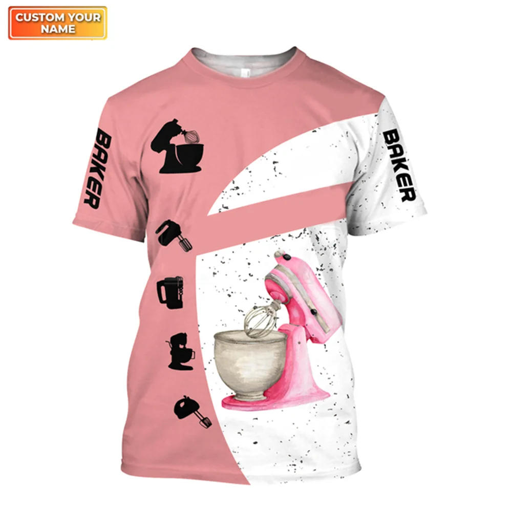

Summer Casul Men's Fashion Customized Name Pastry Chef T-Shirts Baker Uniform Loose O-neck Fashion Unisex Clothing Short Sleeve
