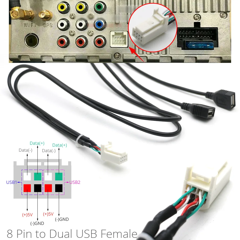 Universal Dual USB Female Interface to 6 8 Pin PHB Wire Connect Cable Adapter for Car Multimedia Player Android Stereo Radio