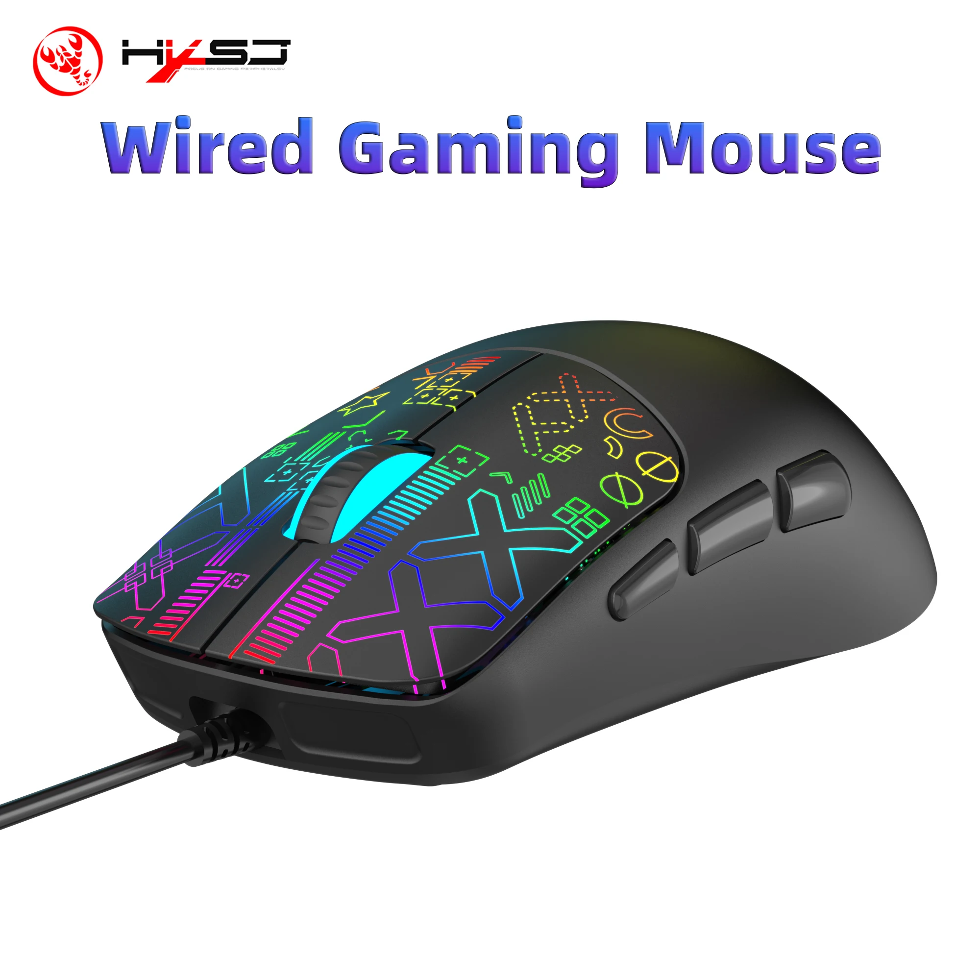 Wired Gaming Mouse 6 Keys Colorful Backlight Adjustable 3600DPI Matte Mouse for PC Gamer Computer Desktop Laptop