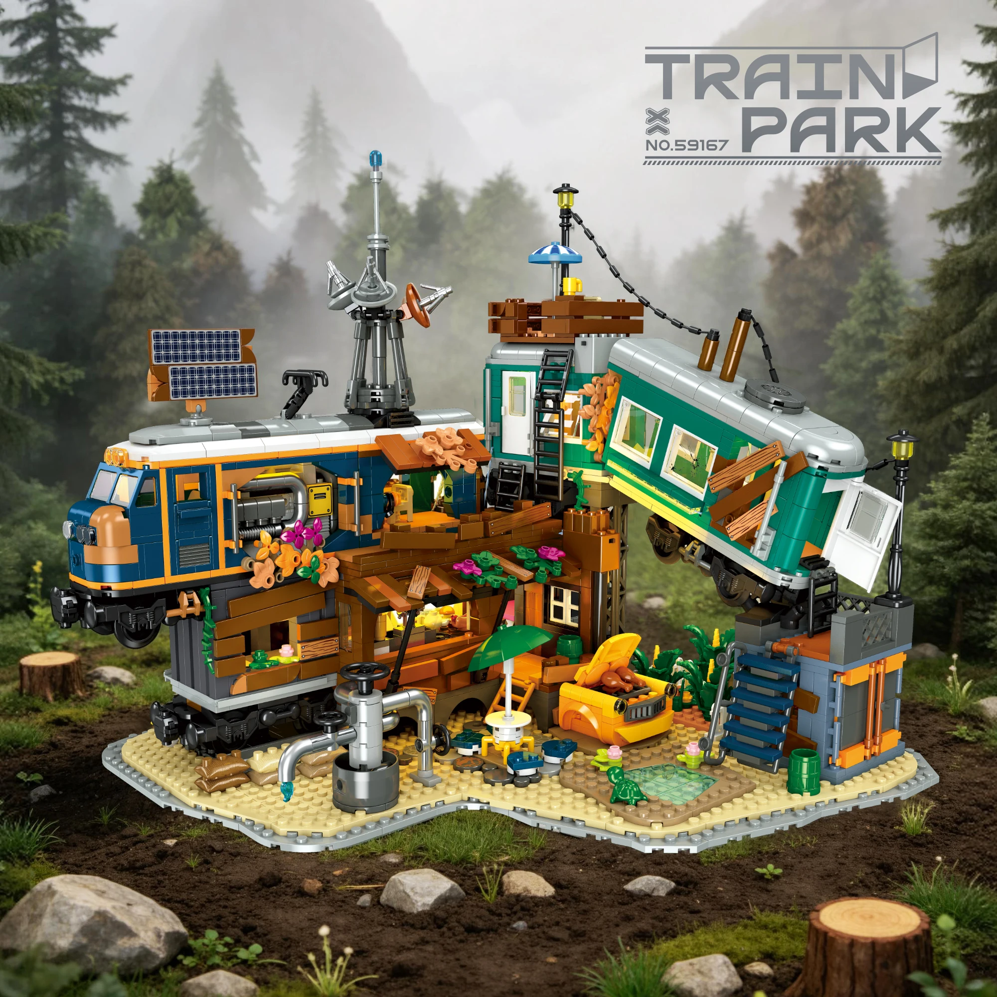 Jiestar 59167 Zugpark mit Licht Bausteine Moc Modulares Heim-Dekorations-Set Kreatives Modellbausatz Spielzeug Geschenkset Puzzle 2349 Teile