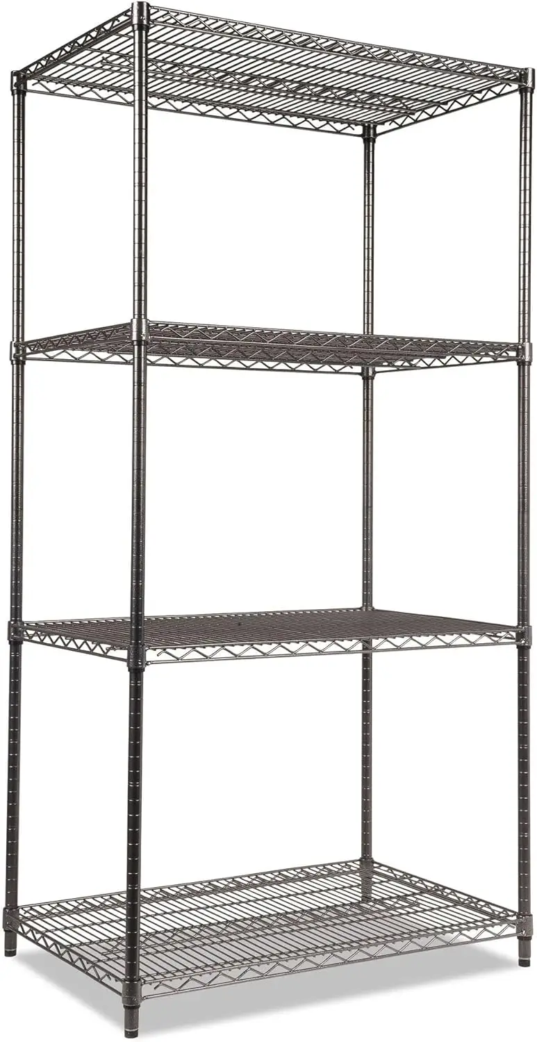 Alera Wire Shelving Starter Kit, Four-Shelf, 36w x 24d x 72h, Black Anthracite