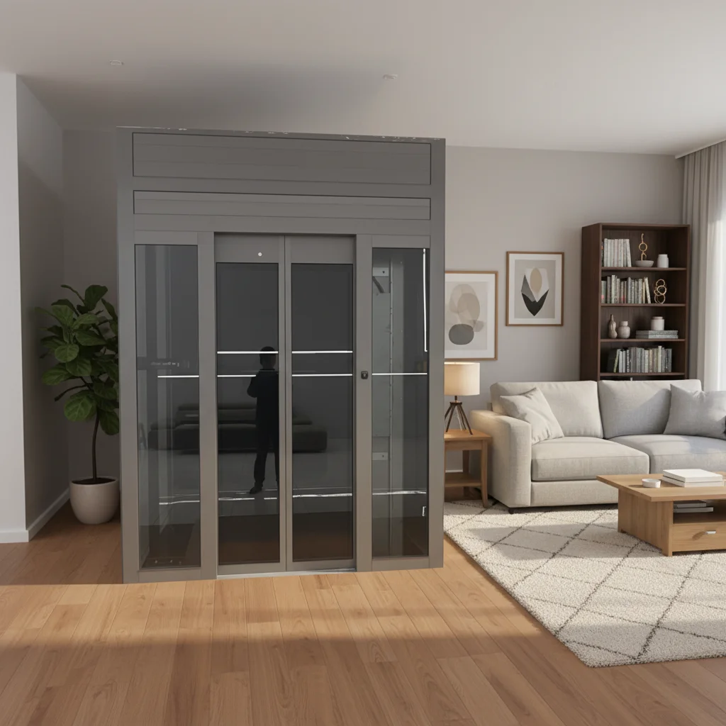 Gearless Traction Home Elevator 400kg 0.5m/s 5 Floors Customized Wood Glass Panels for Luxury Villa Interior Design