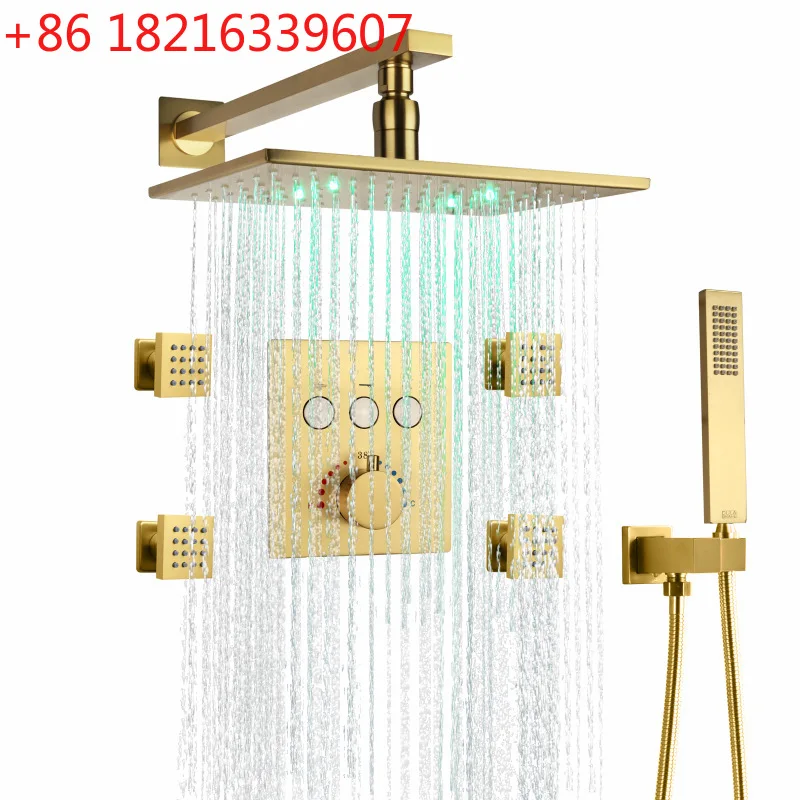 All copper into the wall LED concealed shower shower set bathroom rain massage