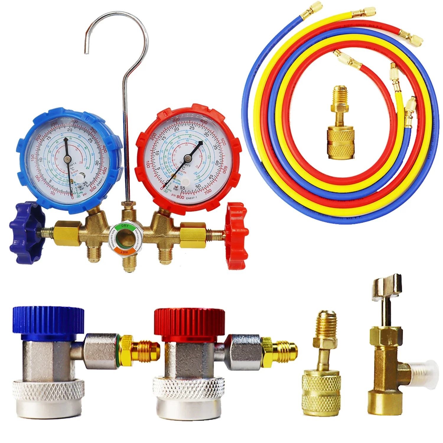 Refrigerant Air Conditioning Tools AC Diagnostic Manifold Gauge Set Hose Hook Kit for Refrigerant Testing R410A R22 R404A R134A