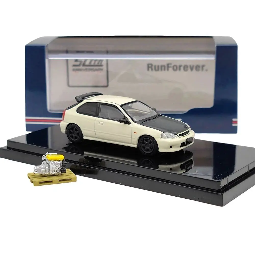 Hobby Japón 1/64 para TYPE R (EK9) con modelo de pantalla de motor, juguetes fundidos a presión blancos y amarillos, regalos de colección de coches