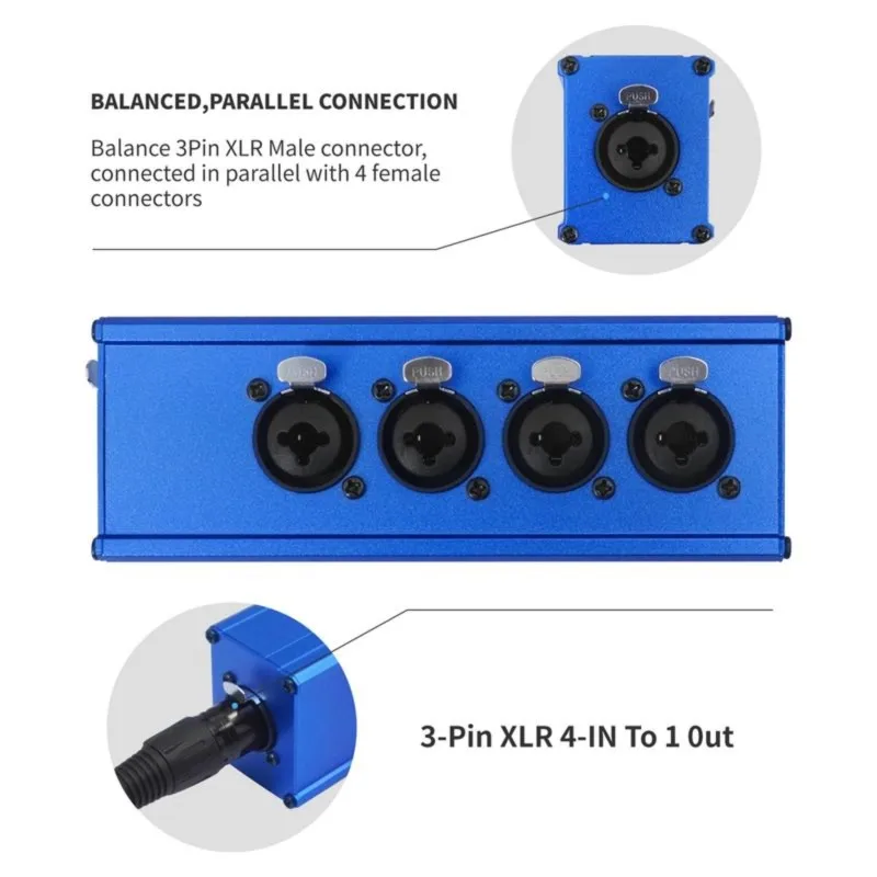 DT21 4 Channel 3Pin XLR Female to 1/4 TRS Female Audio Extender Adapter for Live Stage Lighting