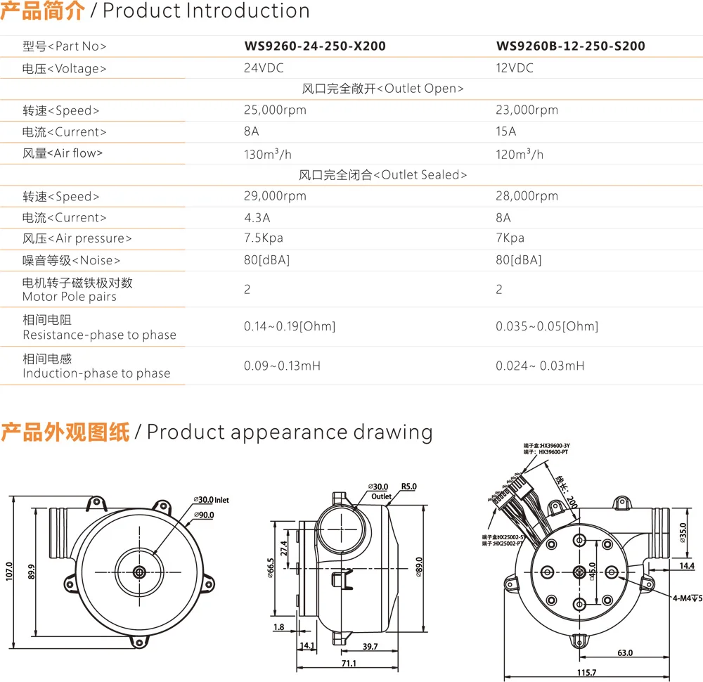 DC 12V 24V 7.5KPa Micro large air volume and high negative pressure brushless centrifugal air blower