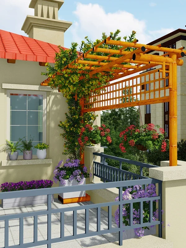 Unilateral single-arm aluminum alloy bamboo pattern climbing rattan stand flower stand grape stand outdoor courtyard garden