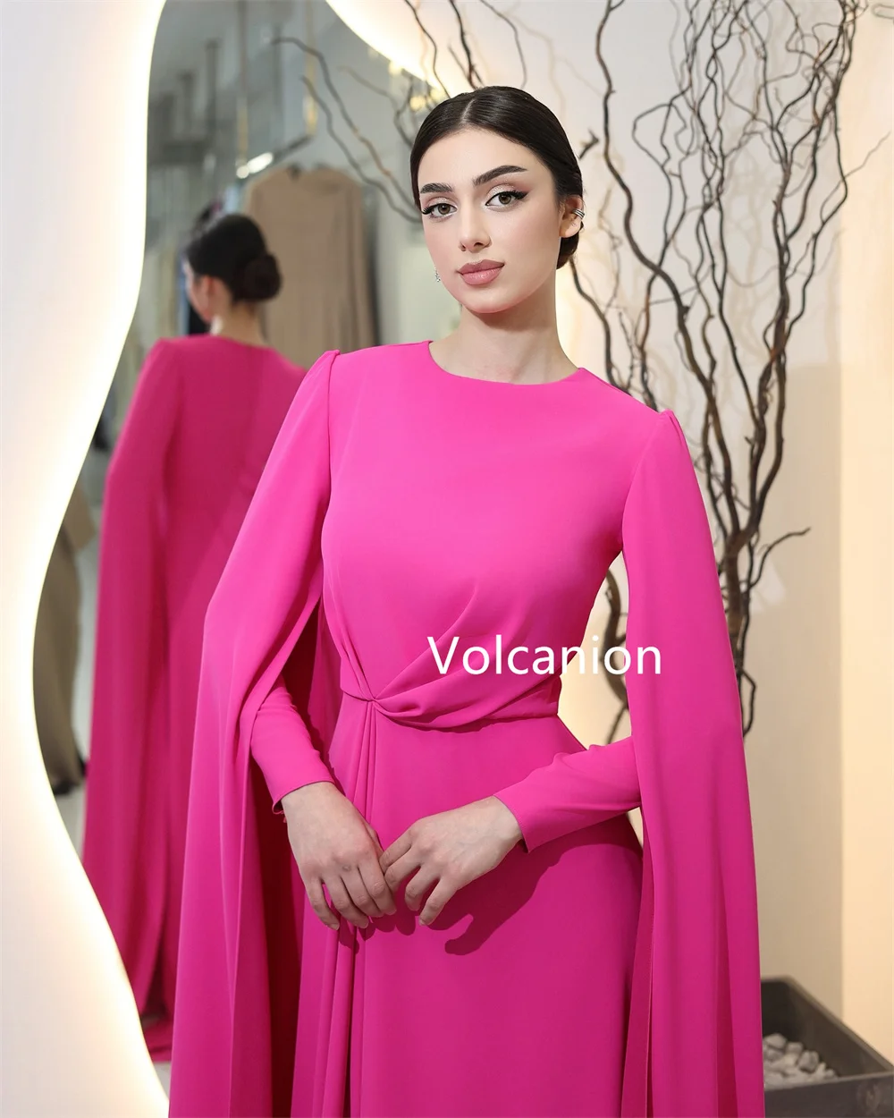 تخصيص جيرسي الطية ألف خط س الرقبة فساتين طويلة مناسبة مخصصة حفلة موسيقية مساء أنيقة بسيطة مطابقة