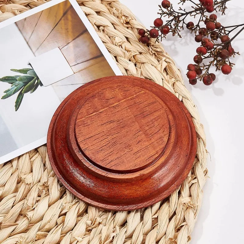 1pcs Nature Wood Display Base Round Orange Red Wooden Base 3.8x0.8 inch Wood Display Stand Wooden Pedestal for Figure Toy Model