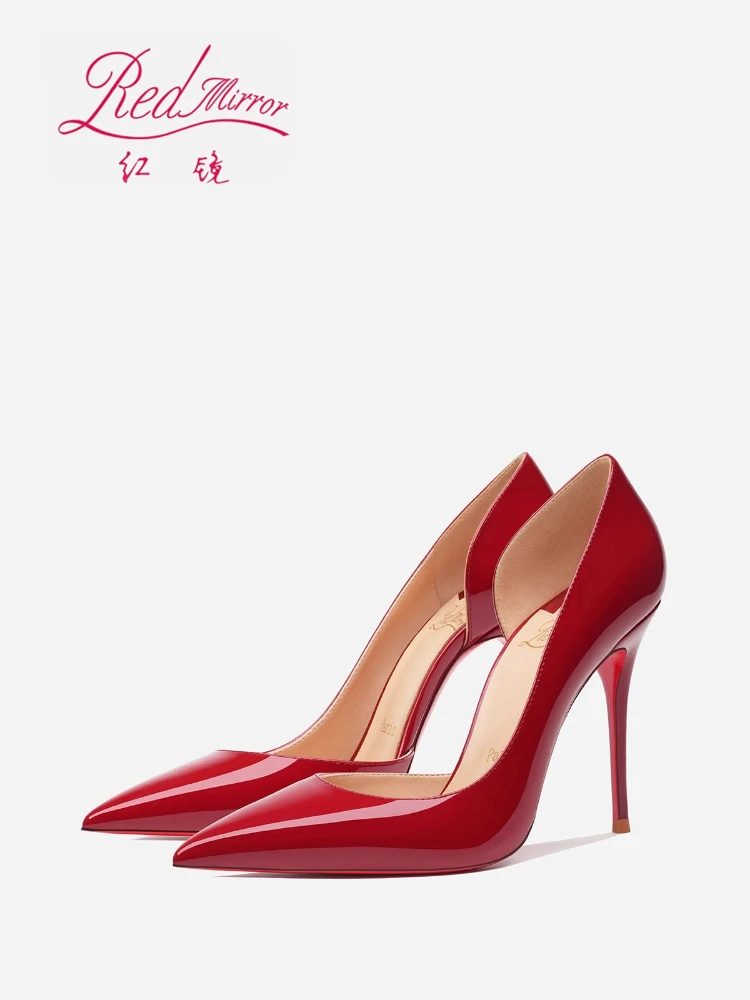 

2025 new slim high-heeled women's spring and autumn side empty red sole princess sexy pointed shallow mouth high-heeled shoes