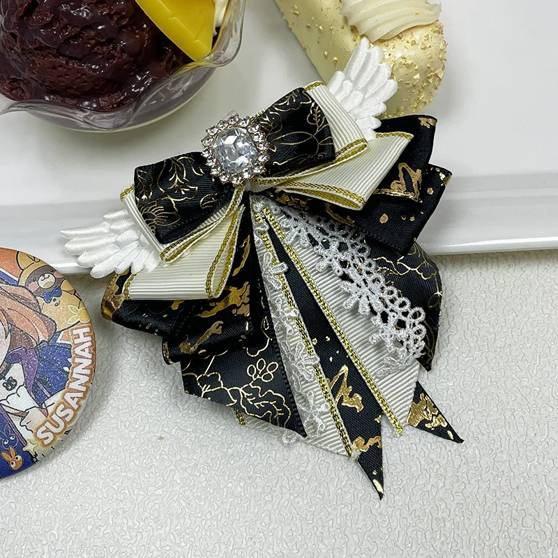 تأثيري أنيمي الرقص النسيج الدانتيل Bowknot كريستال التعادل دبابيس دبابيس للنساء قميص أنيق فستان طوق يدويا تحت عنوان الأحداث