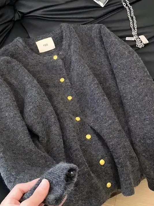 

Soft Bear Fur Knitted Cardigan Women's Autumn Winter Korean Sle Gentle Versatile Sweater Jaet Golden Button Long Sve r...