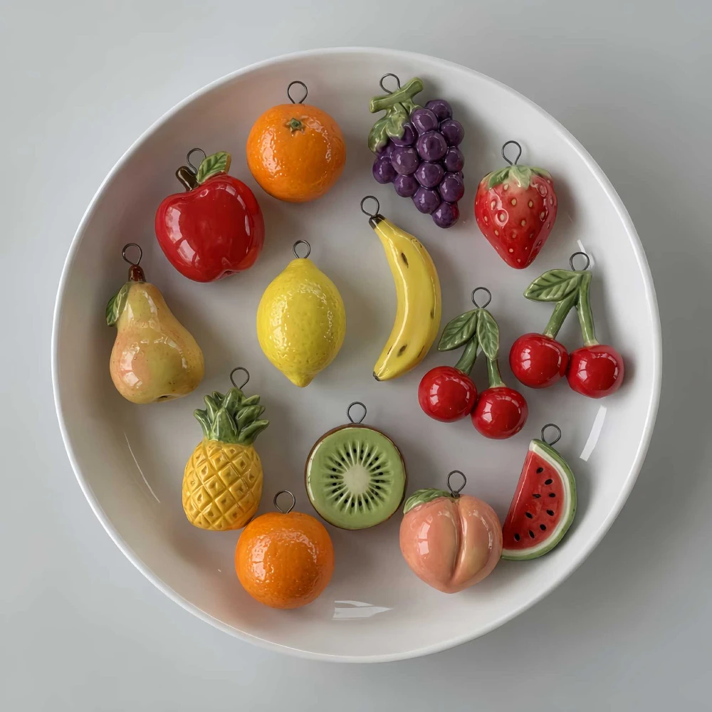 316 Edelstahl Wasserdichte Farbbeständige Beliebte DIY-Anhänger-Charms für Schmuck (Apfel, Banane, Traube) – Detail 2