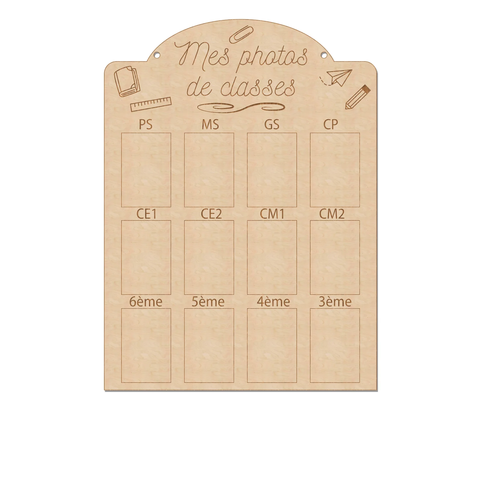 French Graduation Photo Board - Wooden School Memory Display with Class Labels PS to 3ème, Photo Wall for Home Decoration