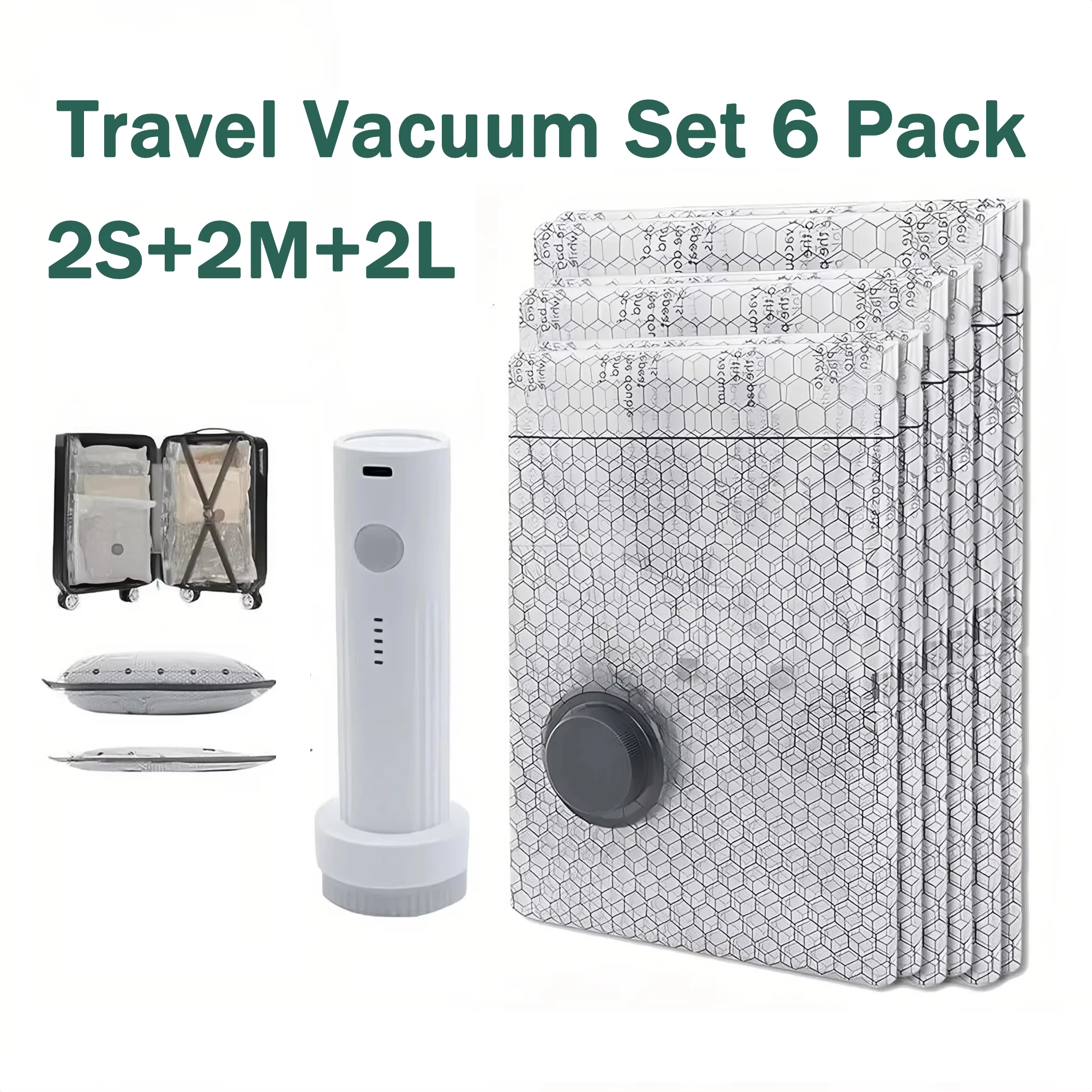 Ensemble de sacs sous vide de voyage sans fil, 6 pièces, avec pompe à air rechargeable pour vêtements, couvertures, doudounes, bagages