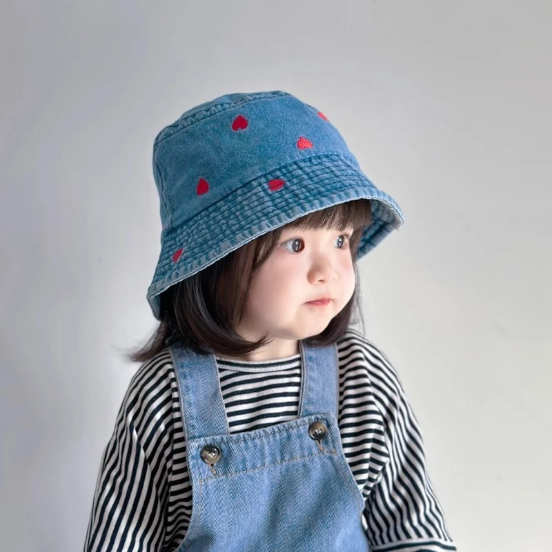 Girls' Fisherman Hat: Spring Autumn, Stylish Bowknot, Denim, Sun Protection, Sunshade, Toddler Bucket Hat