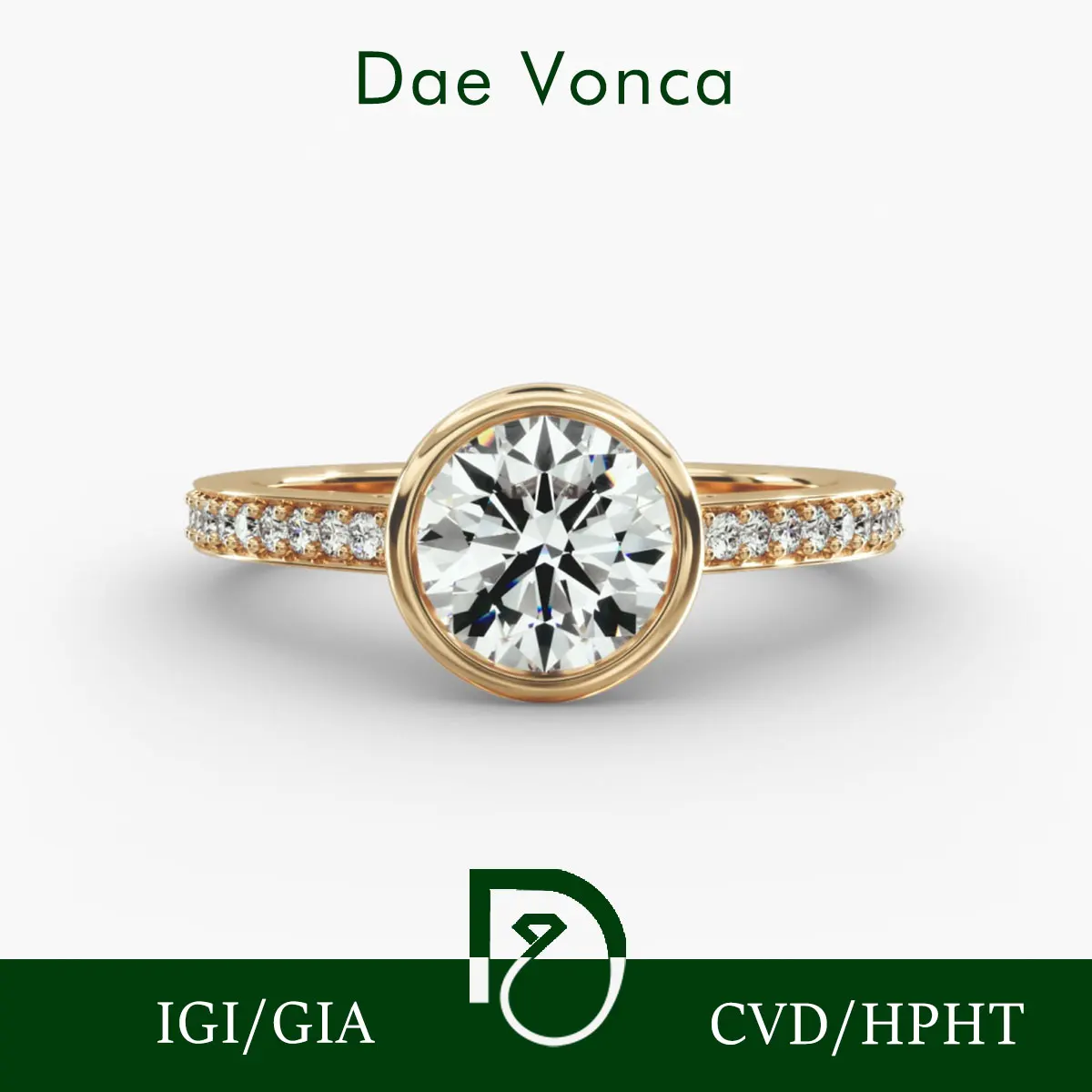 

IGI Certified Diamond Sidestone Ring In 14K Yellow Gold Bezel Set Round Cut Lab Grown Diamond Ring Engagement Ring For Women