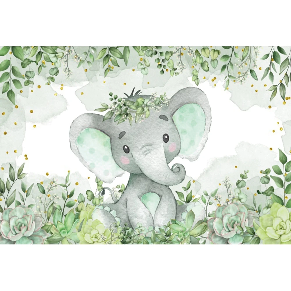 Baby Shower Cute Elephant Newborn 1st Birthday Photography Backdrop Flower Party Decor Photo Photographic Background Studio Prop