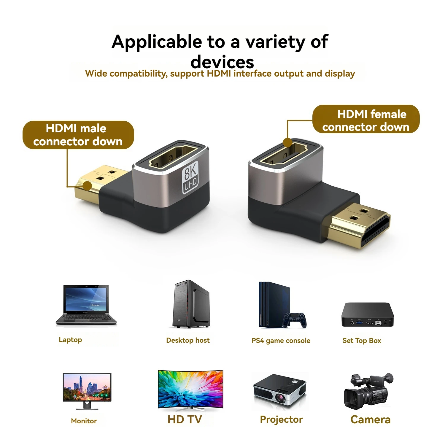8K HDMI-kompatibler 90-Grad-Adapter mit seitlicher Biegung, rechtwinkliger 90-Grad-Adapter, HDMI-Stecker auf Buchse, Erweiterungsstecker – Detail 4