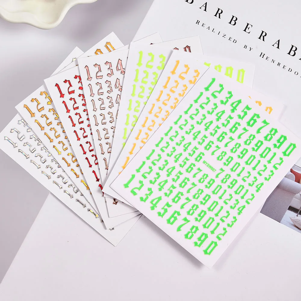 1 Sheet Arab Numbers Nail Art Sticker 3D Laser Self-Adhesive Manicure Decals Tips 8*10cm DIY Arabic Numerals Nail Decoration Par