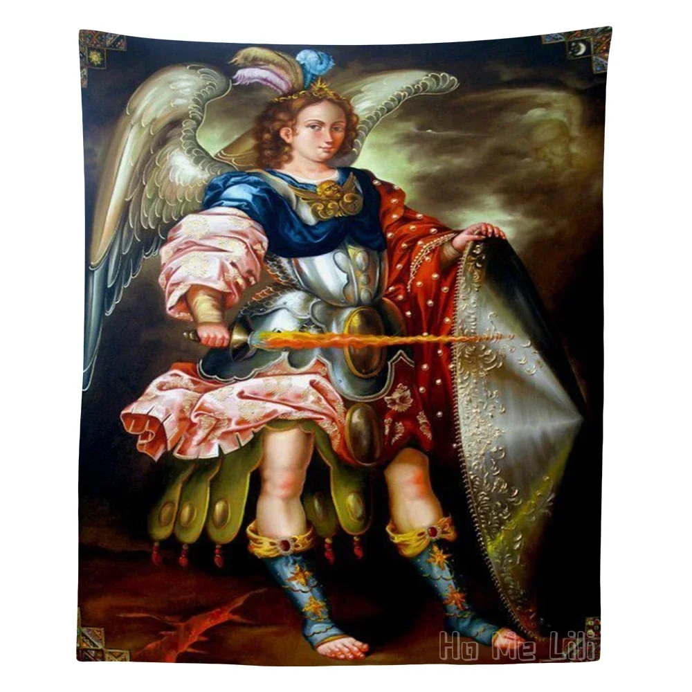 Ангел Габриэль Blew His Horn Ретро христианское искусство Архангел Святой Михаил и Сан-Мигель Мистический гобелен Настенный декор