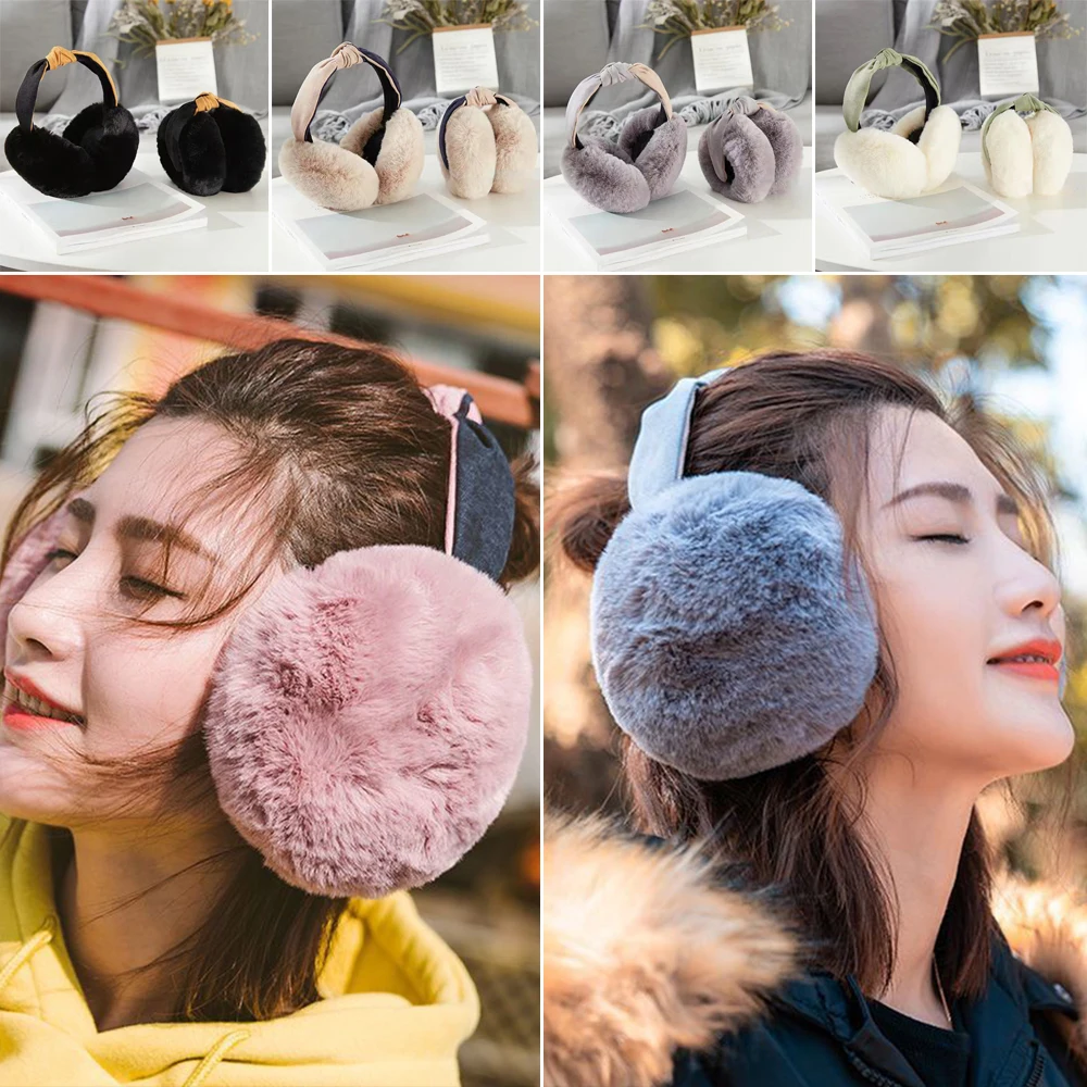 Hair Hoop Earmuffs Ear Muffs for Women Foldable Winter Faux Furry Earmuffs Adjustable Soft Ear Warmer Covers