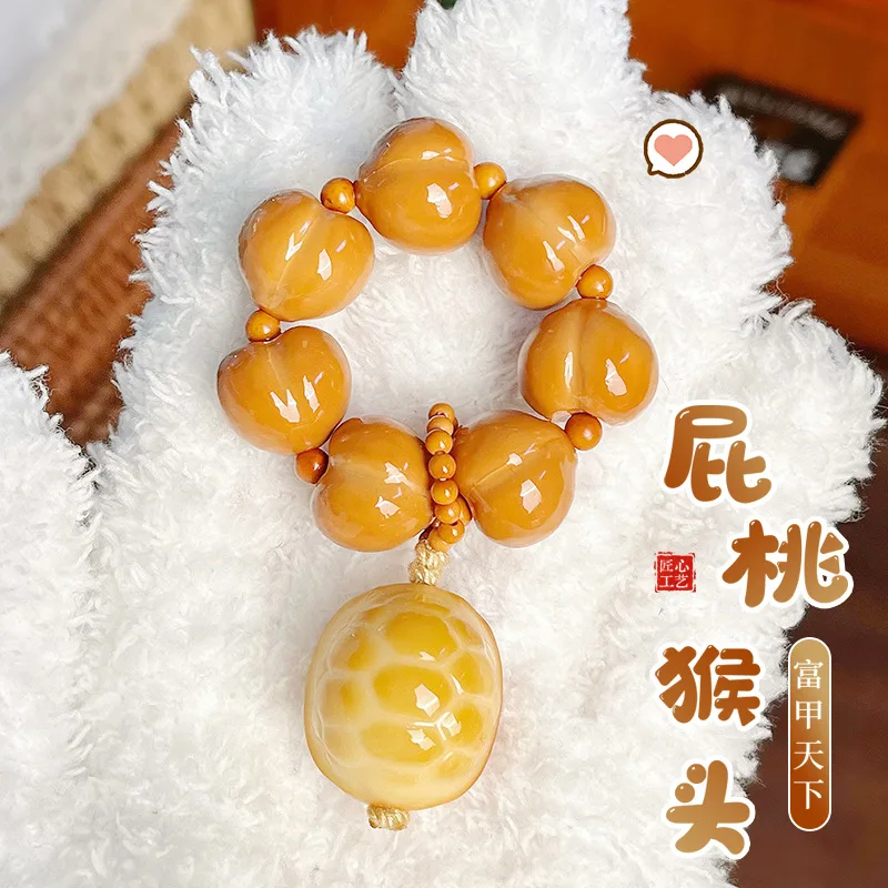 Natural Smooth Surface Yuanbao Heart Monkey Head Bracelet Hand Twisted Single Loop Unisex Cultural Play Mala Jewelry