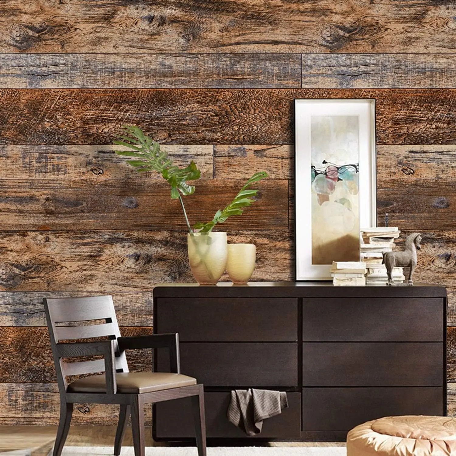 Coffee Brown Wood Wallpaper Peel and Stick Shiplap PVC Self Adhesive Wood Contact Paper for Wall Covering Furniture Door DIY