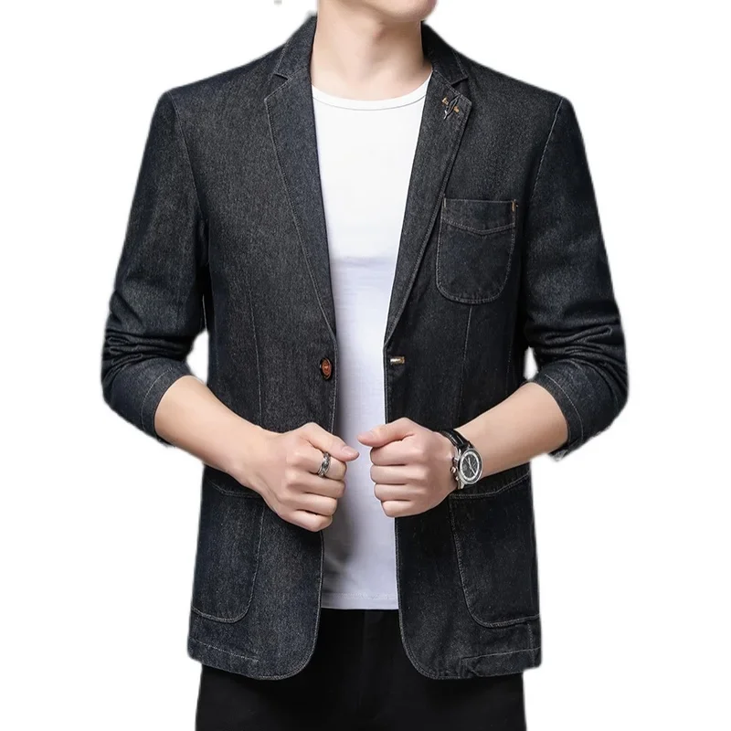 2023 Spring Autumn New Men\'s High-quality Brand Business Casual Suit Jacket Men Fashion Slim Fit 2 Button Blue Denim Blazer Male