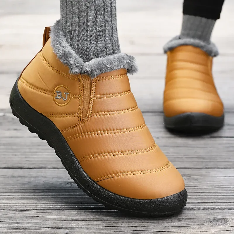 

Winter high top brown cotton shoes, yellow waterproof upper thickened for warmth, fishing boots flat shoes, unisex 36-46