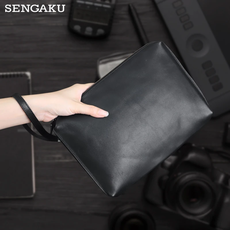 Retro Men's Wrist Bag Genuine Leather Clutch Bag Large Long Wallet Portable Document Bag Clutch Wallet Cowhide Handbag