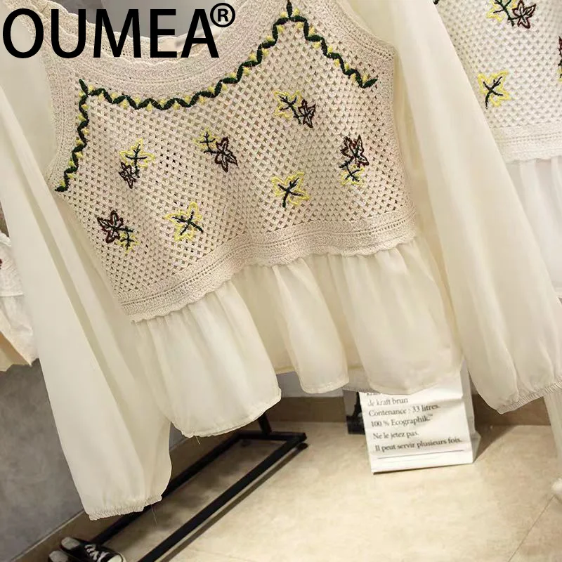 Oumea Frauen häkeln Strand vertuschen Langarm Chiffon Blumen stickerei lässig Strick bluse