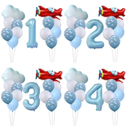 13pcs Airplane Cloud Foil Balloons Set 40inch Number Balloon Pilot Adventure Theme Boys Birthday Party Decoration Baby Shower