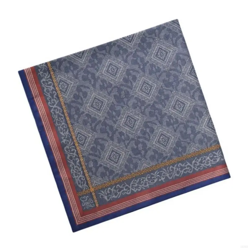 H8WB Cotton Handkerchief For Men Textured Jacquard Pattern Skin Safe Multipurpose Pocket Square Hankie For Wedding Parties