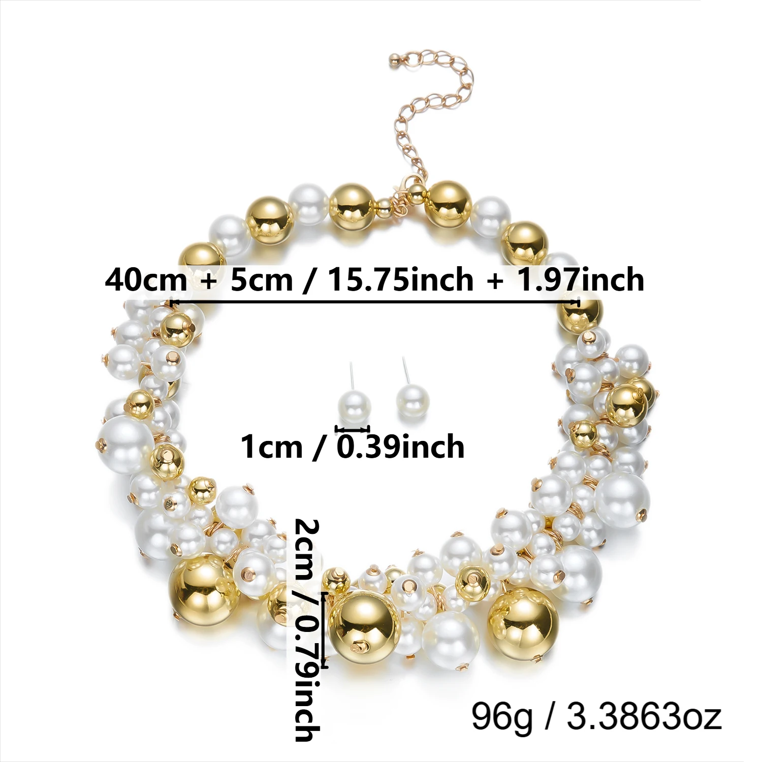 Luxuriöse Funkelnde Zirkon-Choker-Halsketten für Damen Schicke Massive Imitationsperlen Acryl-Perlenketten Party-Schmuckset – Detail 8