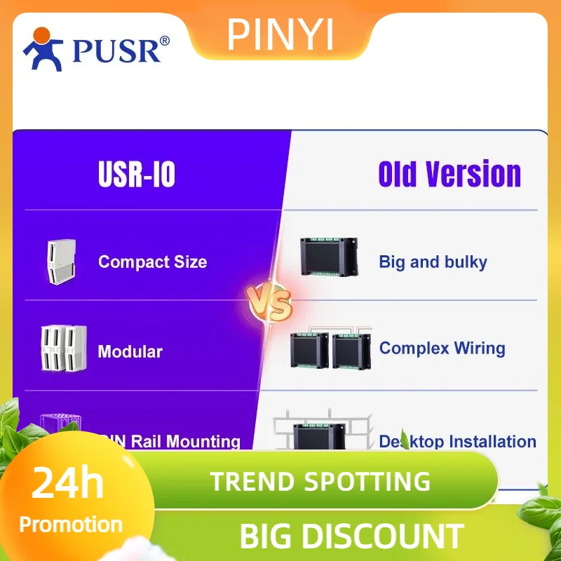 

Акция Pusr 4*ai, 4*do/4*di, 4*do/4*ai, 4*ao/ 8*do/8*di Система контроллера расширителя Модуль Io Модульный дизайн