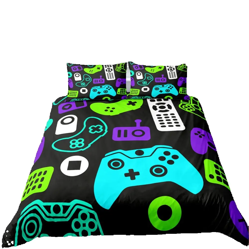 

AHSNME Otaku Technology Gamepad Cartoon E-sports Theme Bedding Set Boy Quilt Cover Pillowcase Support Custom Size Picture