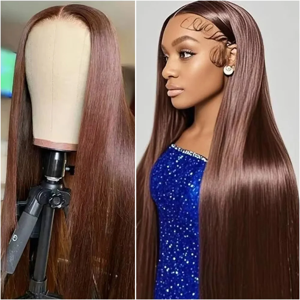 Bone Straight Coklat Coklat 13X4 Renda Depan 100% Wig Rambut Manusia untuk Wanita Preplucked 13x6Hd Wig Frontal Renda Transparan 200%