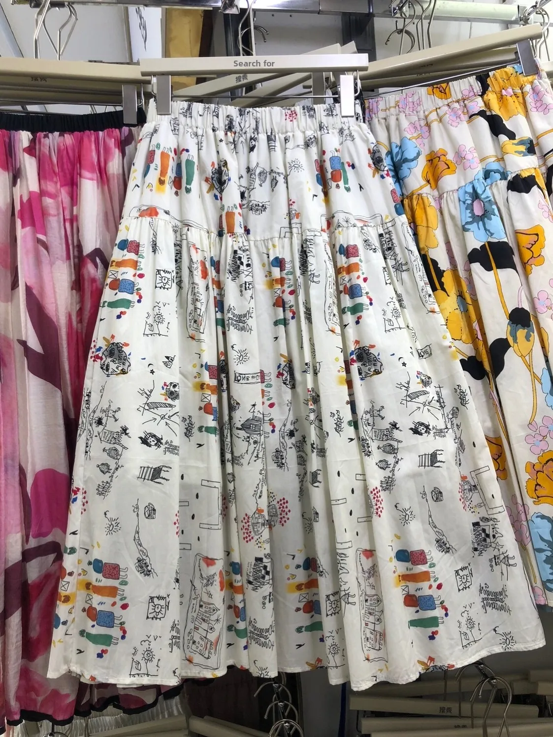 Retro Abstract Graffiti Print A-Line Midi Skirt Student Casual Half-length Flared Umbrella Skirt Slimming High Waist Polyeste...