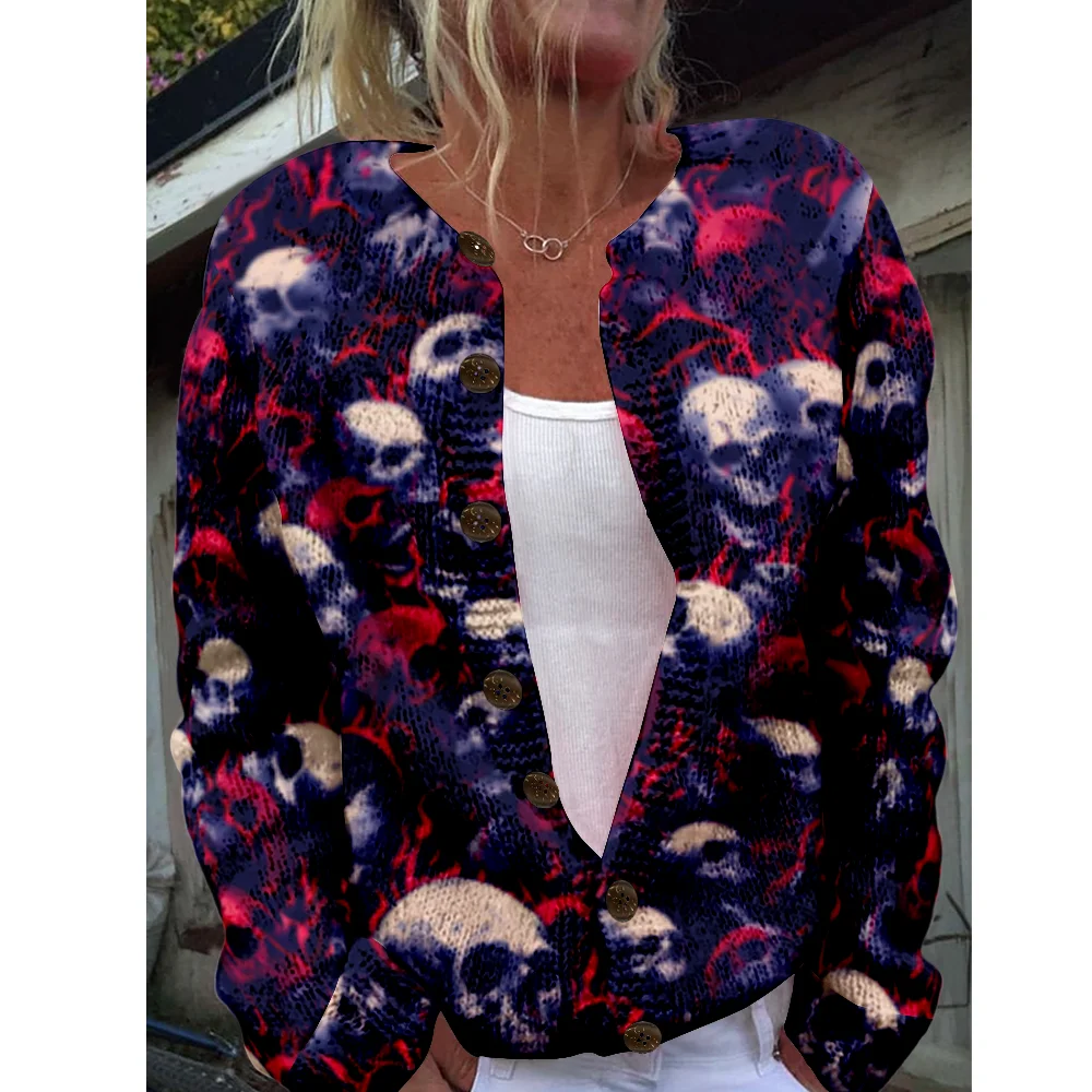 

Autumn Winter Knitted Cardigan Women Sweater halloween Vintage Sweaters Knit Top Fashion Casual Chic Jumpers Streetwear Gift