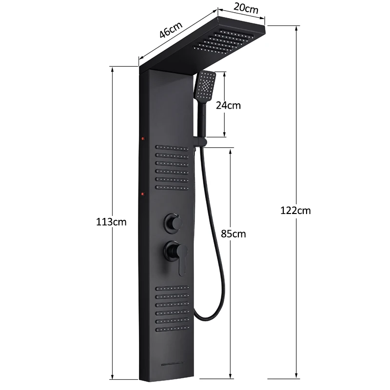 Black LED Shower Panel Tower System Rain Waterfall Shower Column Hydroelectricity Massage Body Spa Bath Shower Faucet Mixer